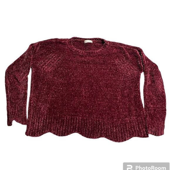 Altar'd State Women's Size Small Eversoft Chenille Scalloped Sweater Red Boxy - Picture 1 of 8